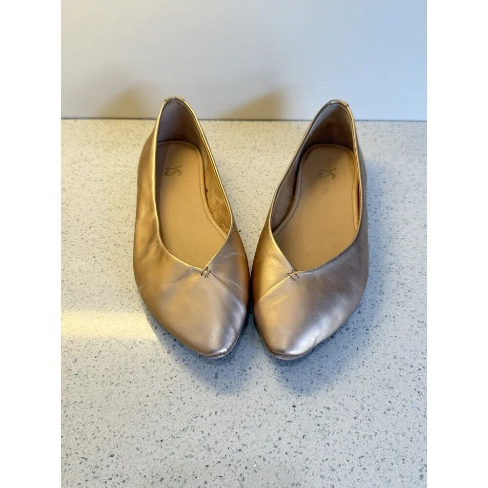 Yosi Samra Womens Valentina Flats Leather Metallic Rose Gold Slip On Mule Sz 9